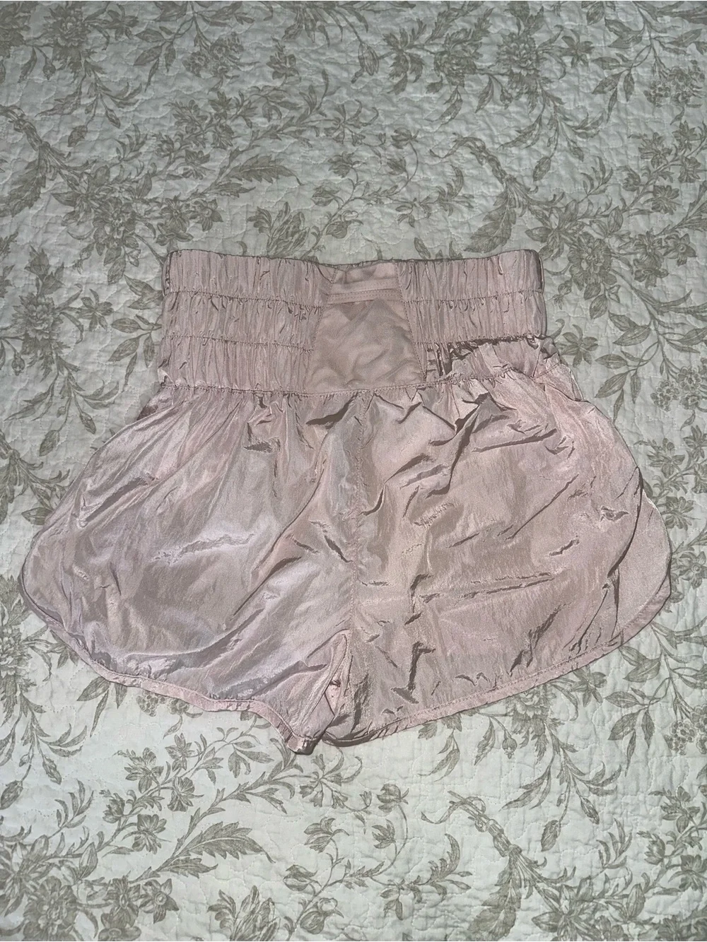 Free People Blush Pink Smocked-Waist Athletic Shorts